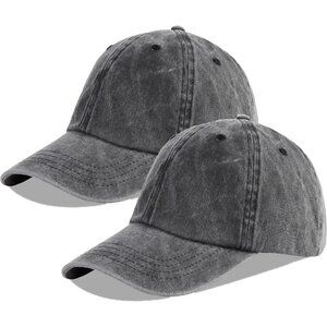 Unisex Washed-black + Black Baseball Cap Cotton Fits Washed Denim Adjustable Hat